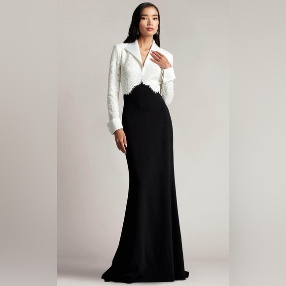TADASHI SHOJI - BRIDGER TWO-TONE COLLARED GOWN - Picture 1 of 3